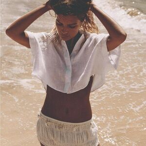 Zara Cropped Linen White Top NWT size Small